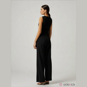 JNSQ Black Hermine Sleeveless Jumpsuit, Pearl Detail, Size 8 NWT